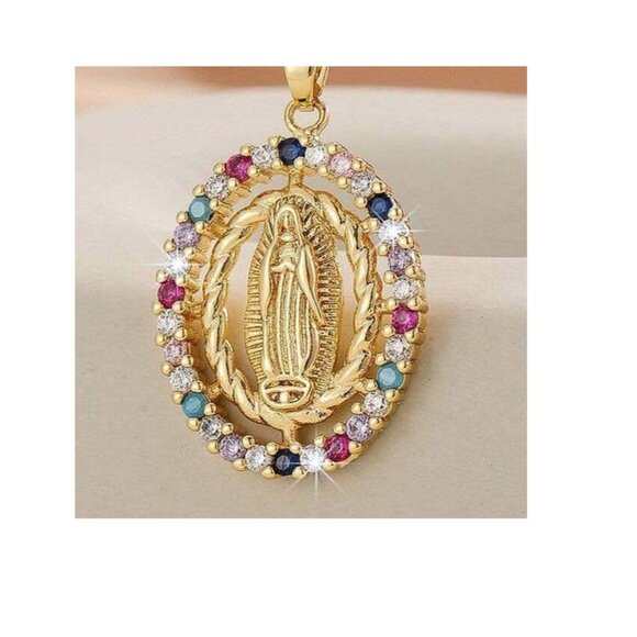 Jewelry - **NWOT** Virgin Mary Elegant Gold Multicolor Pendant Necklace